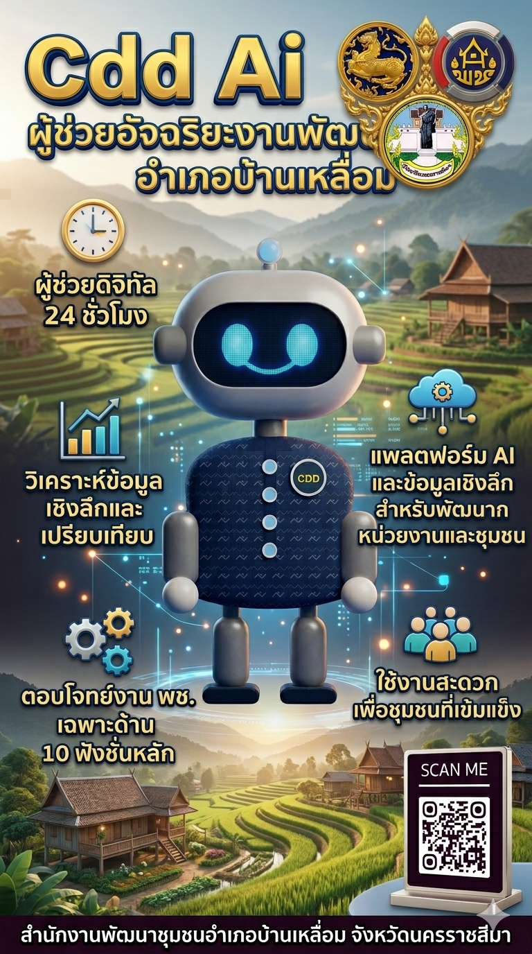 🧬🕹️พช.บ้านเหลื่อม ขอเชิญชวนทุกท่านใช้ CDD AI ผู้ช่วยแห่งการพัฒนา นวัตกรรมที่จะมาเปลี่ยนโลกพัฒนาชุมชนด้วยพลังปัญญาประดิษฐ์🧬🕹️